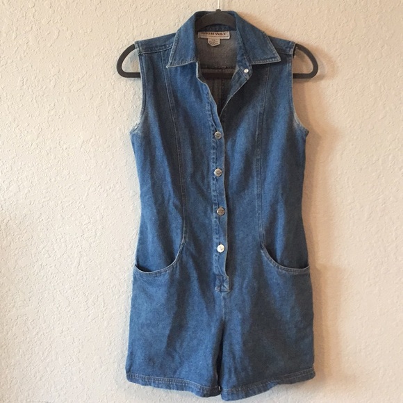 90s Vintage Highway Denim Jean Button Down Romper - Picture 6 of 16